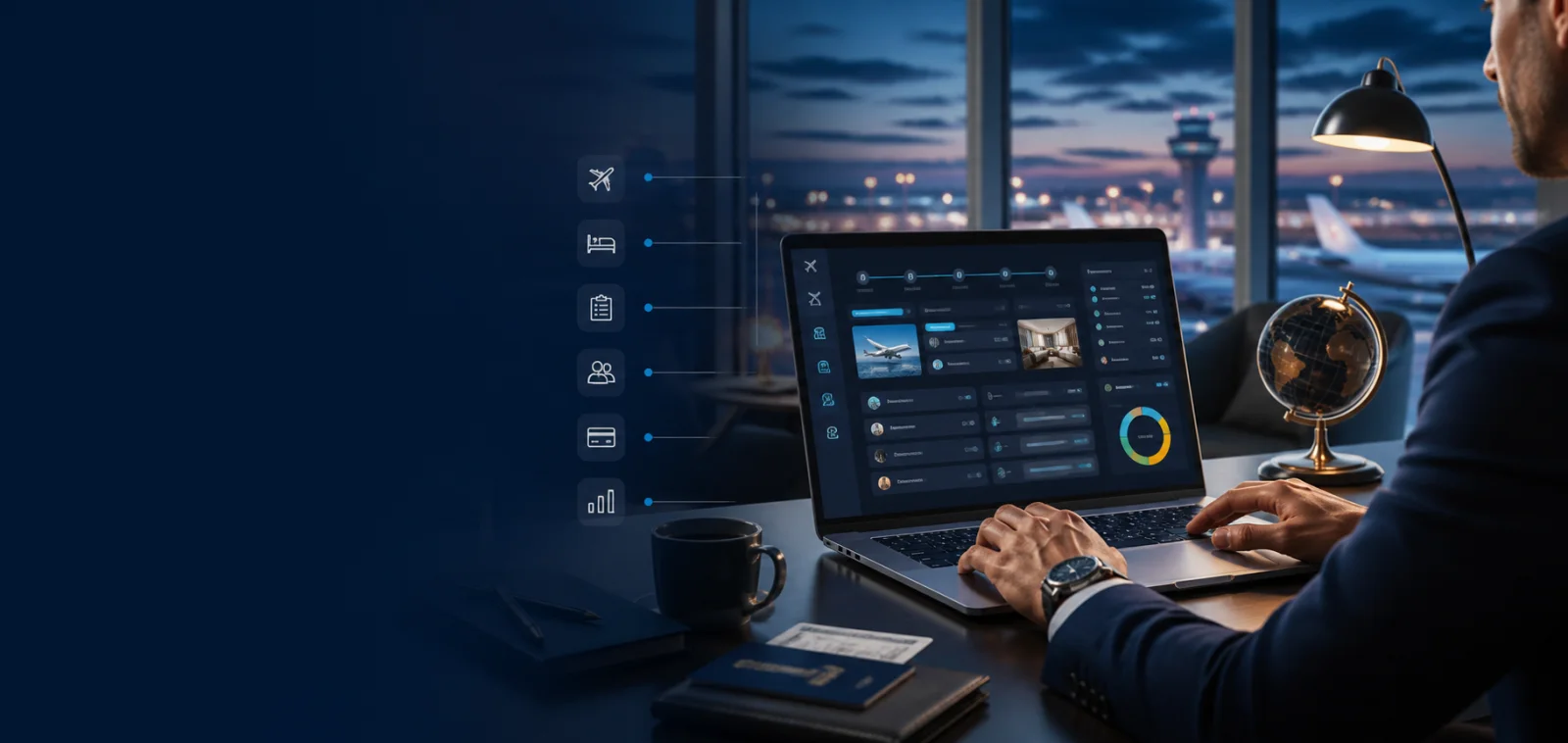 Travel professional managing bookings, customer service, suppliers, and agency financial insight in TravelFlow AI